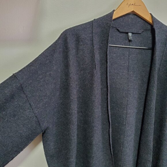 EILEEN FISHER Boiled Wool Cardigan Coatigan Coat Open Front Dark Grey Women's XL - Picture 2 of 10